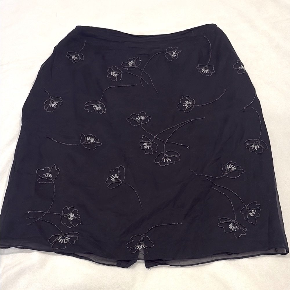 INC Elegant Black beadedFloral Skirt, sheer with lining.